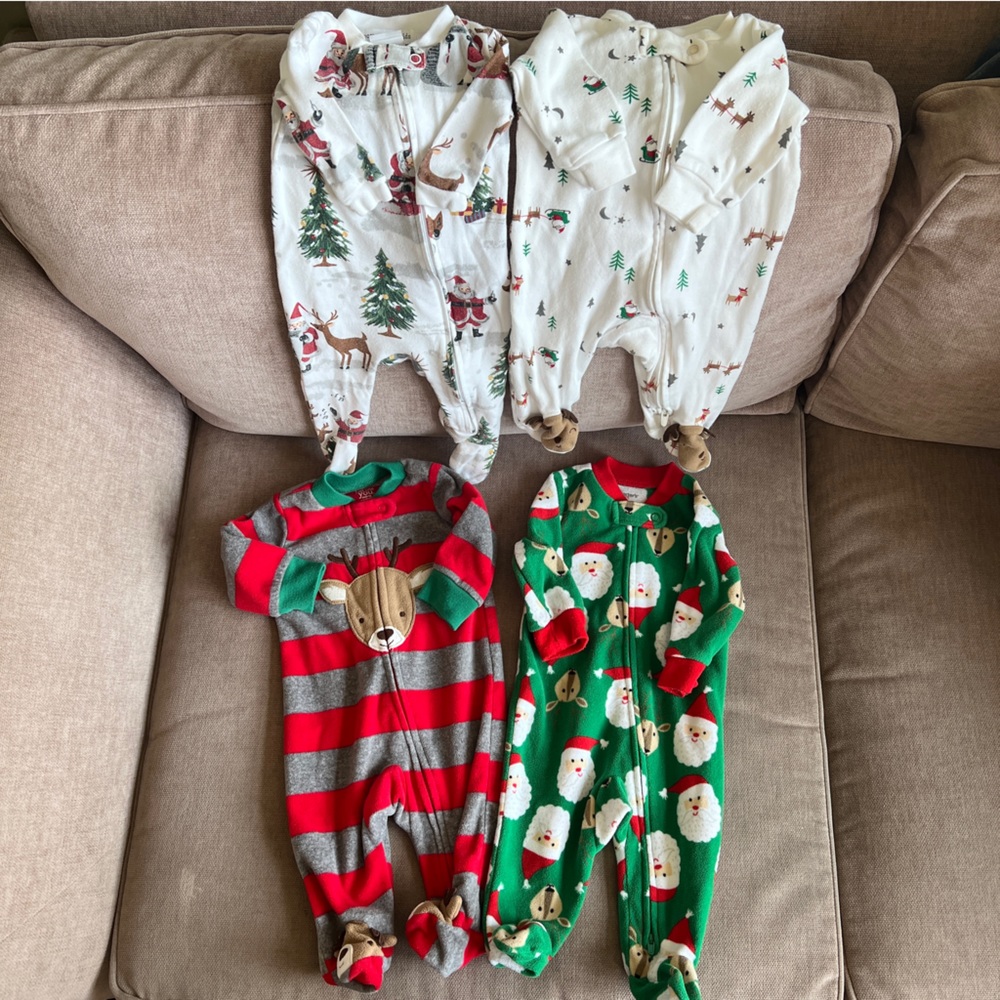 🎄Christmas Bundle: 4 Pottery Barn + Carters Footed Onesies | 0-3M + 3M🎄